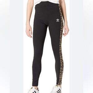 Adidas Black Leggings with Leopard Side Stripe